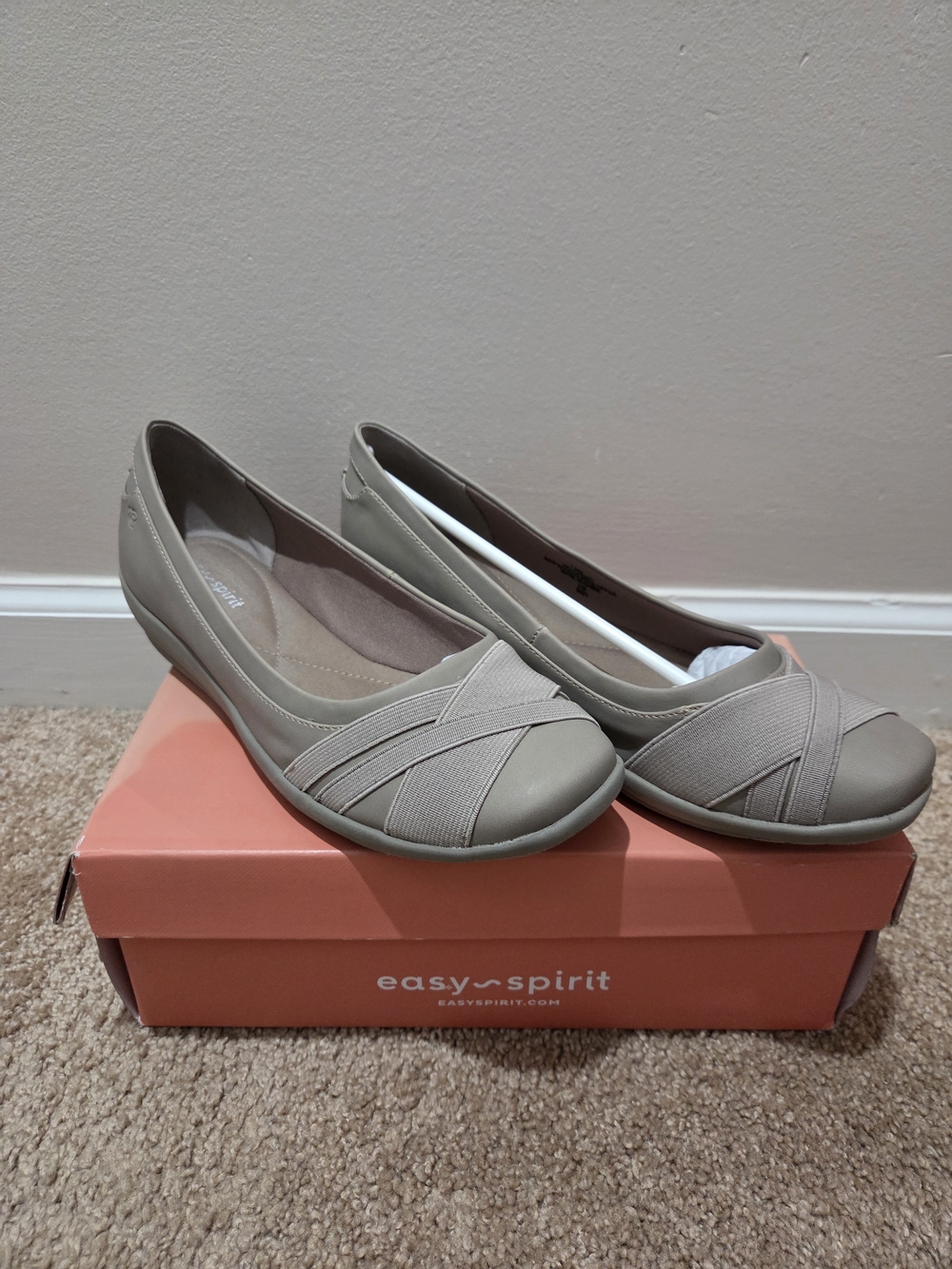 Easy Spirit Taupe Crossband Slip-On Flats
